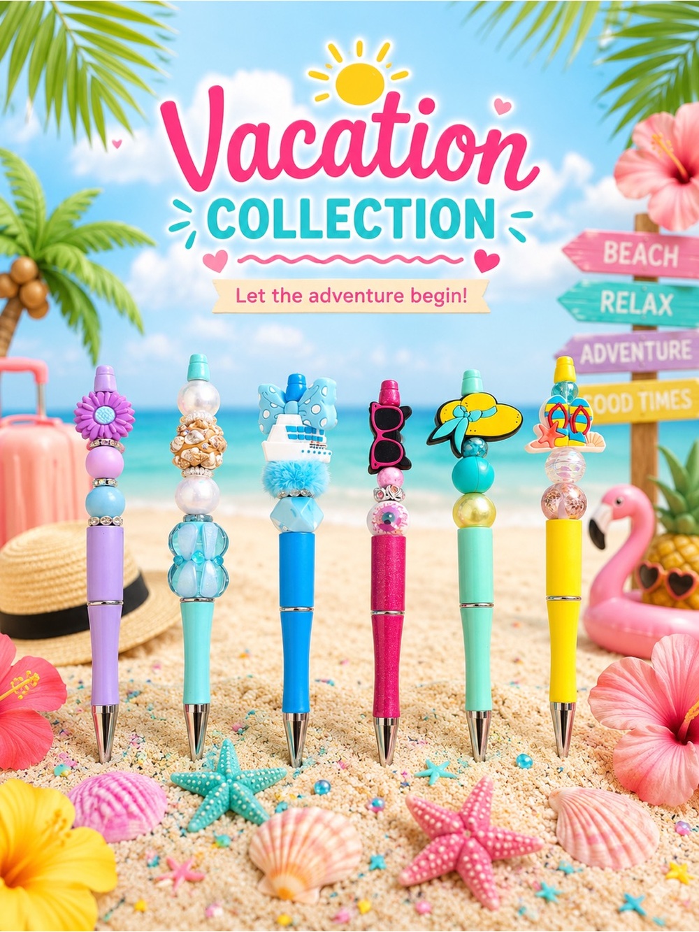 Handmade Vacation Collection Decorative Beach Pens - Multicolor